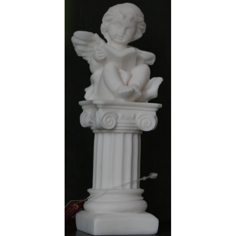 Statuette d'angelot sur colonne ange chérubin albâtre H. 14 CM